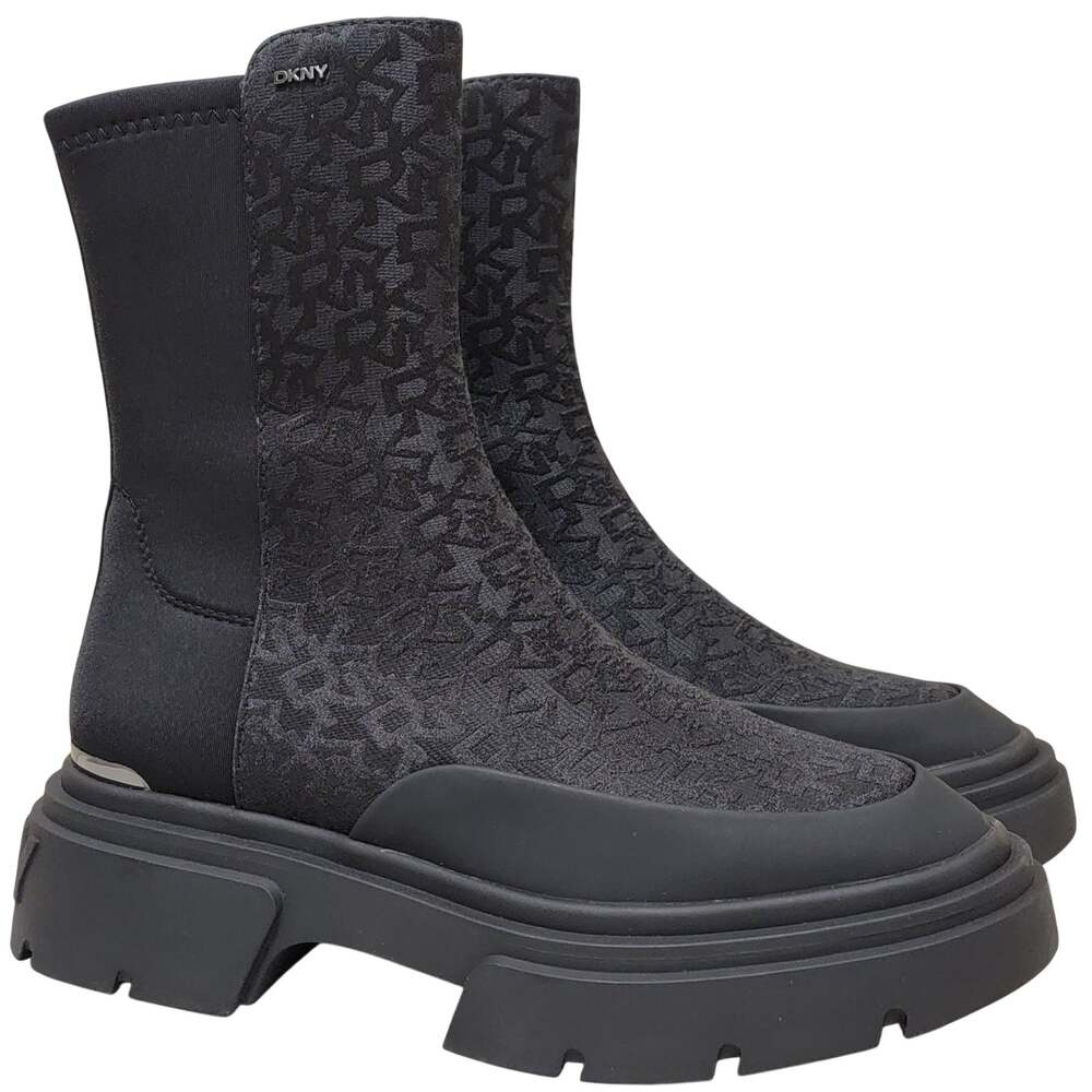 DKNY Women Fleming Platform Winter Booties Size US 6.5 Black Logo Print